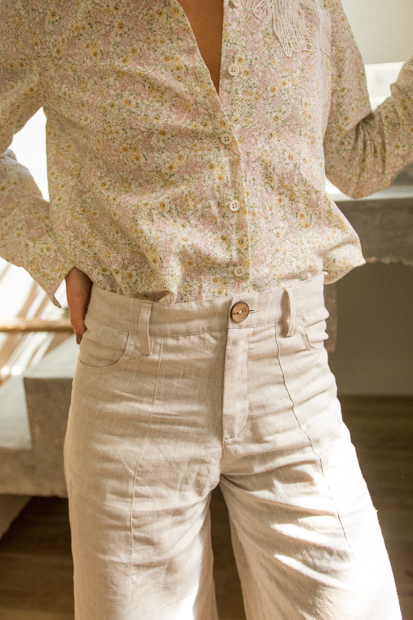 PANTALON WIDE TIRO MEDIO LINO