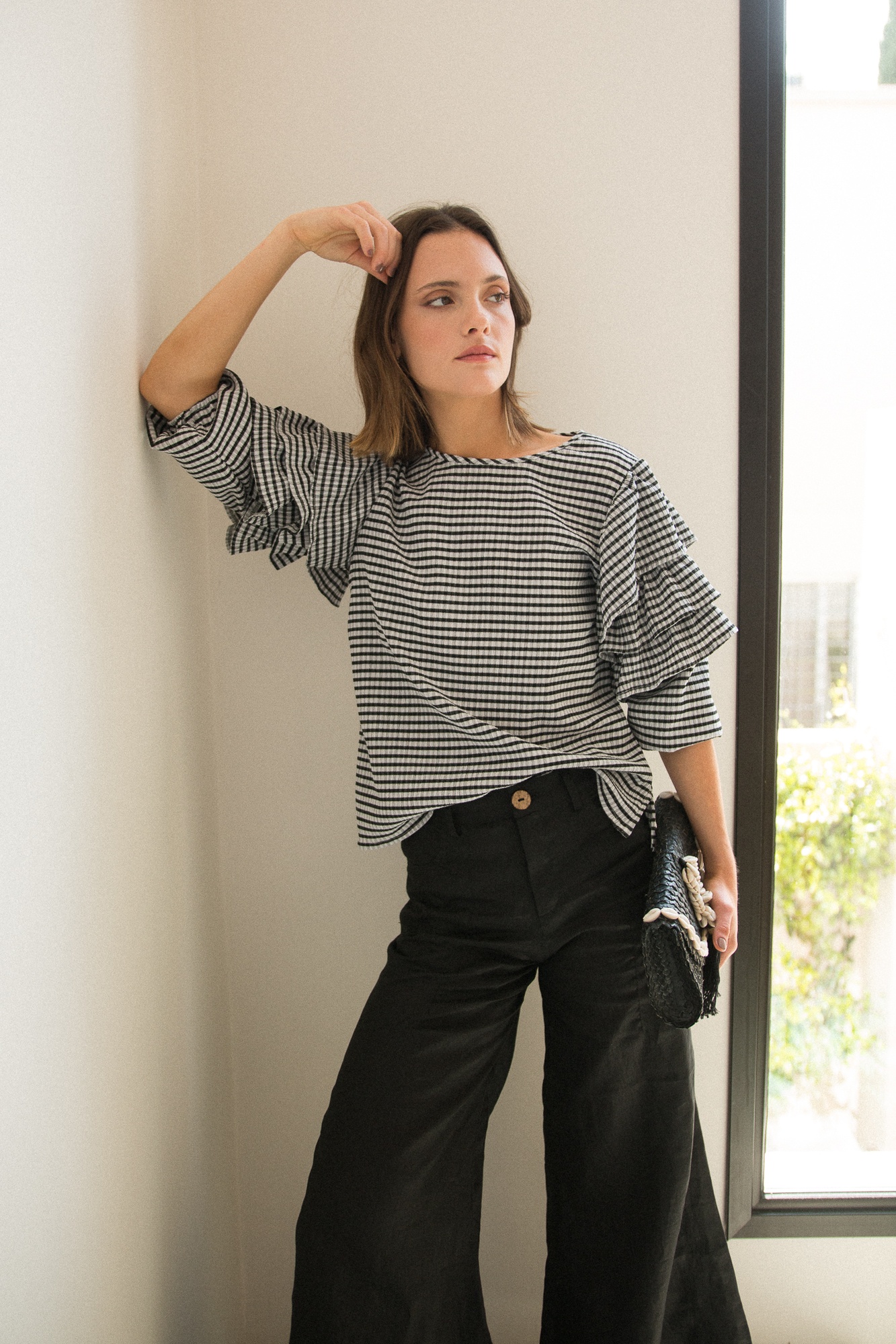 PANTALON WIDE TIRO MEDIO LINO