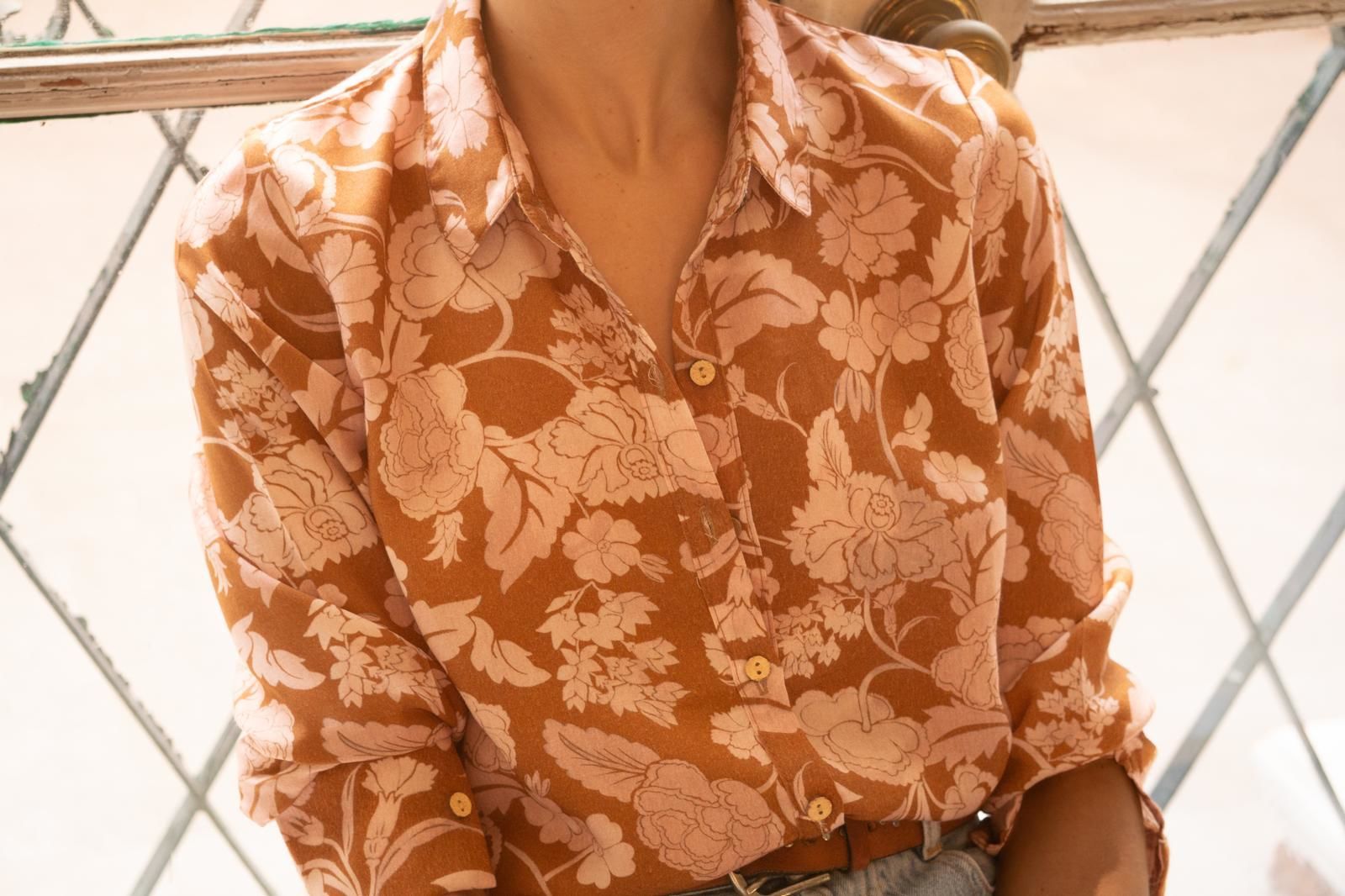 CAMISA CAMILLE CAMEL Y ROSA
