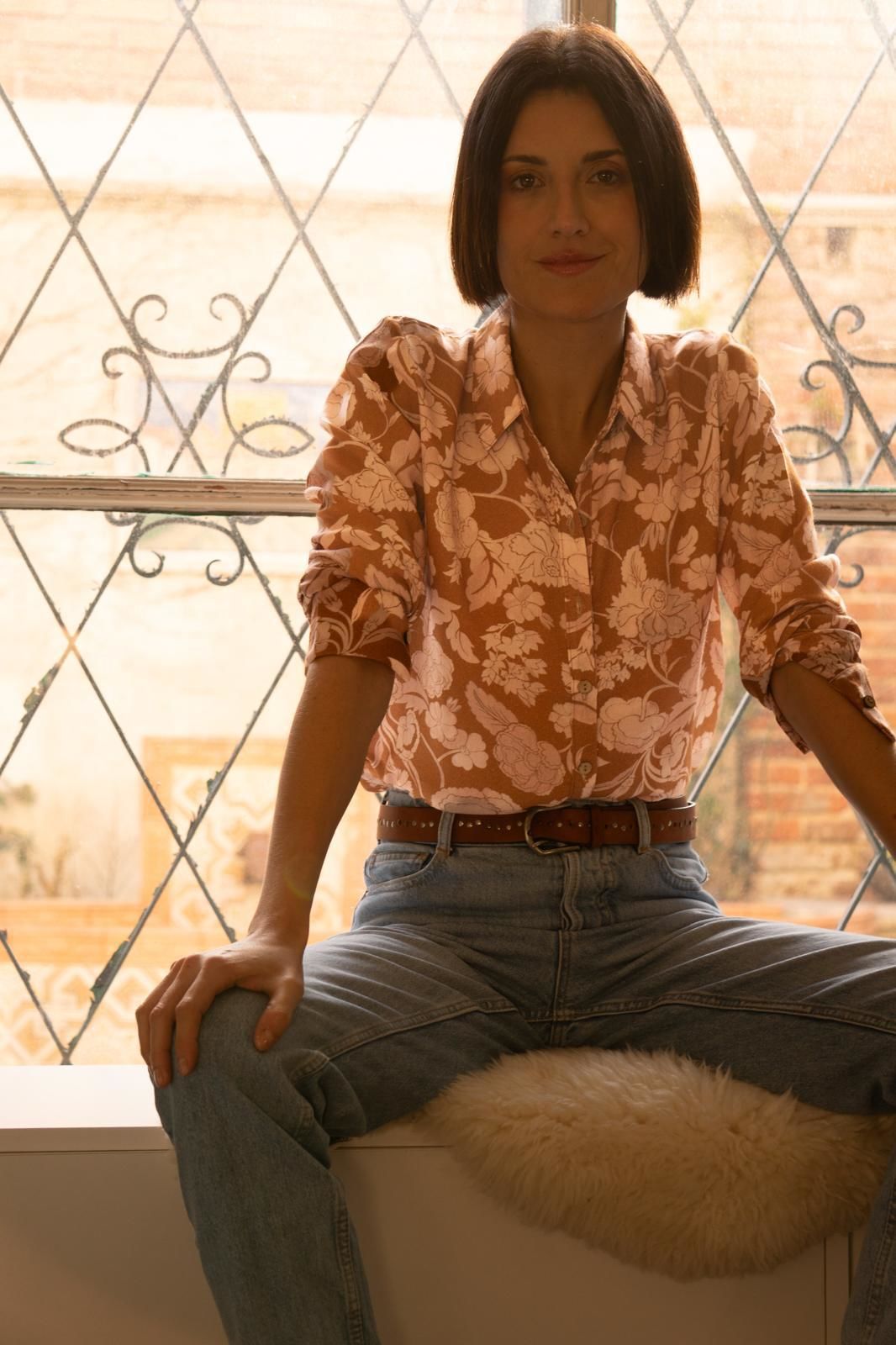 CAMISA CAMILLE CAMEL Y ROSA