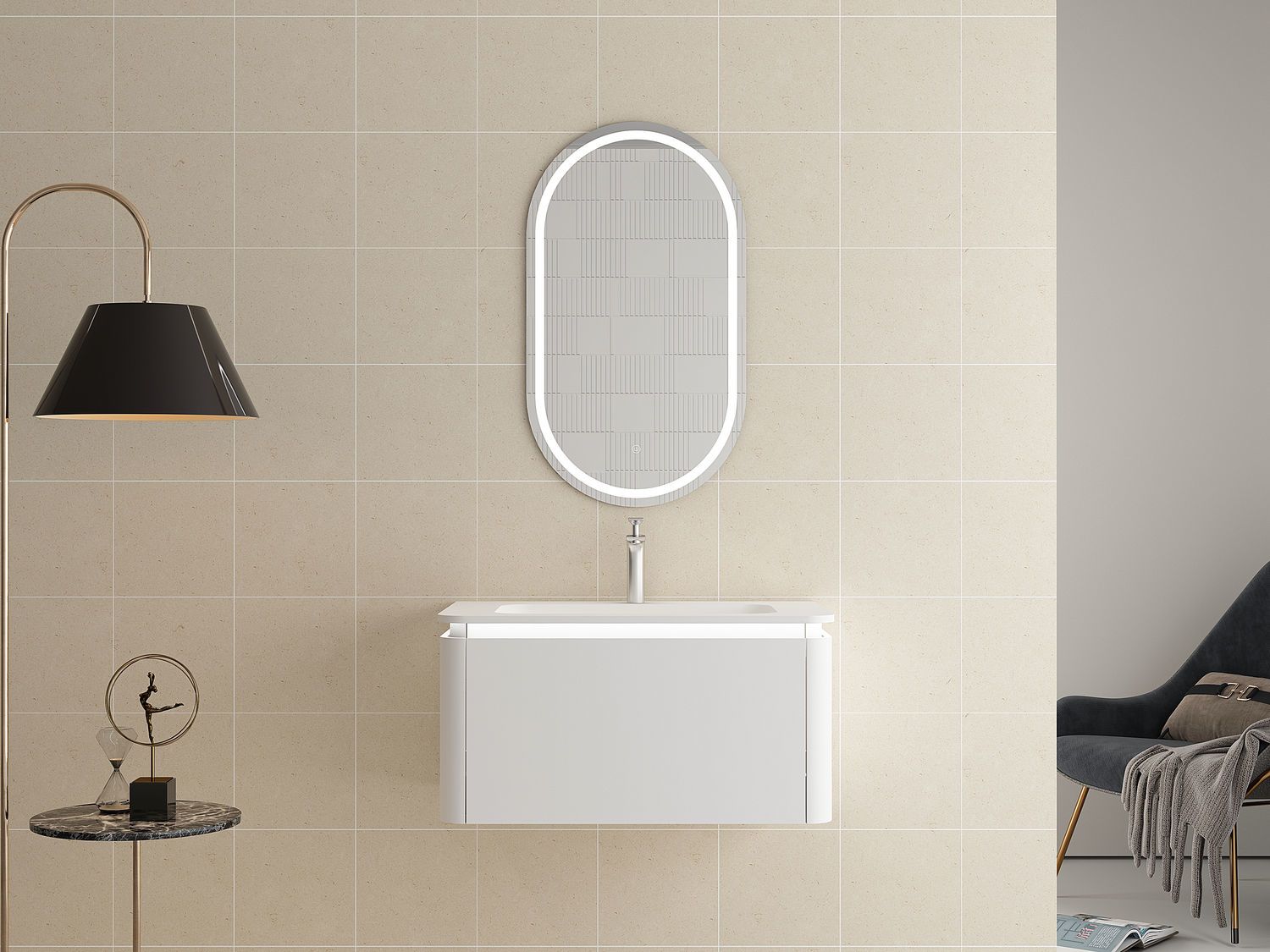 KLIPEN ALASKA MUEBLE CON MESADA CON BACHA CON LED 80X52X45