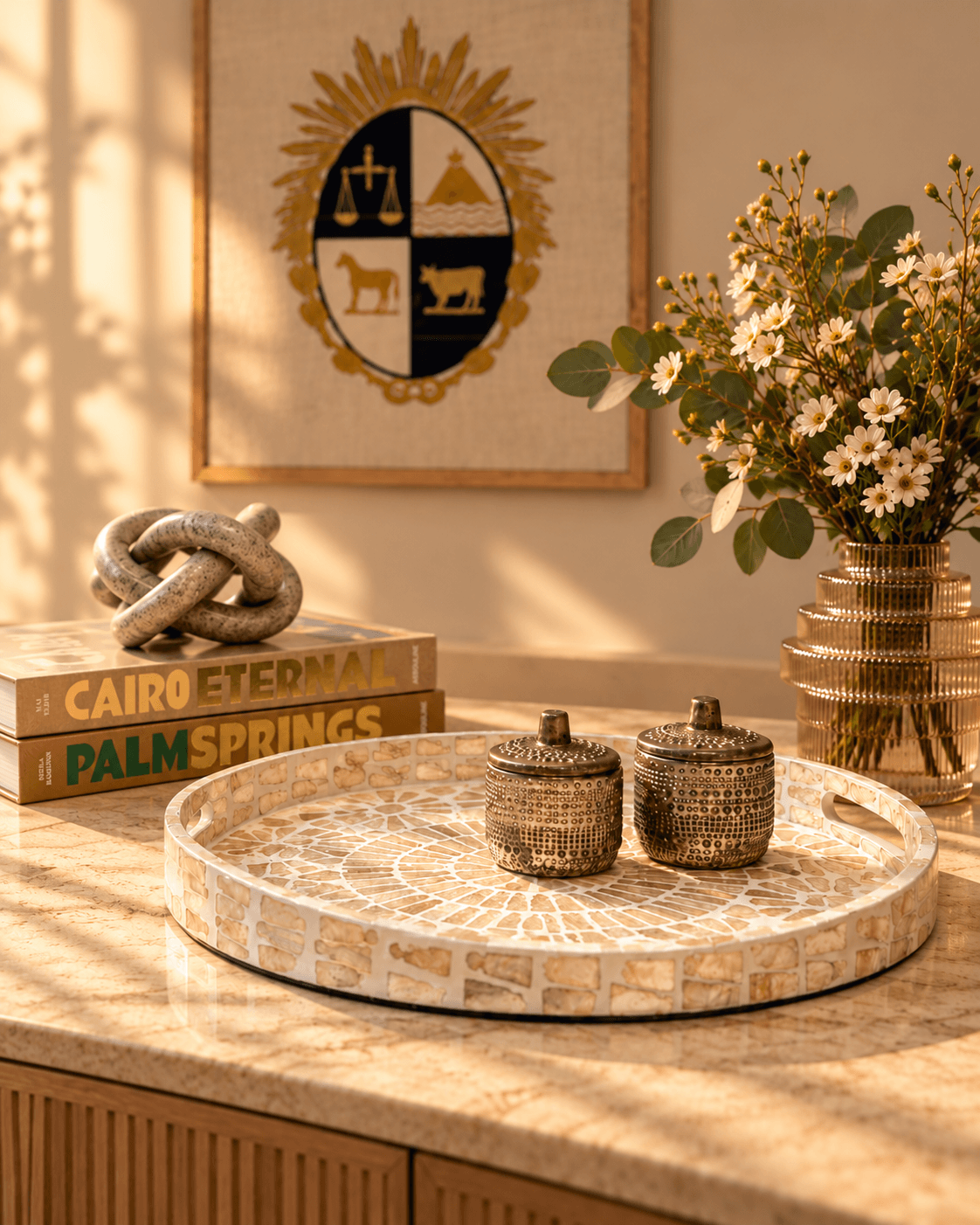 Bandeja Capiz Circular Beige