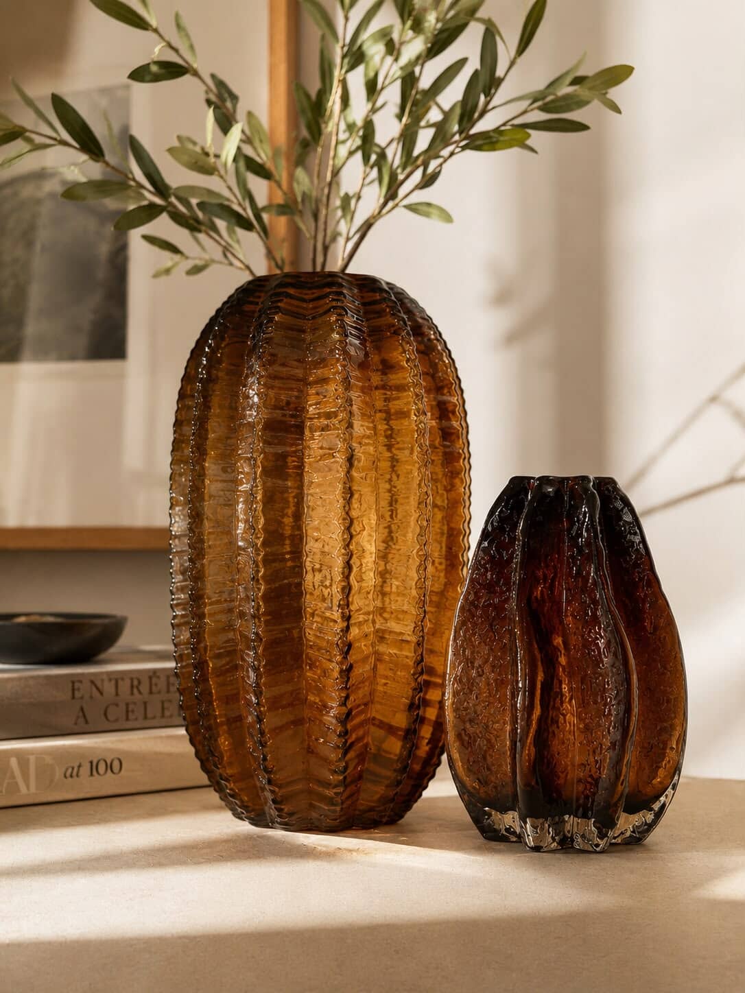 Florero Brown Ribbed alto