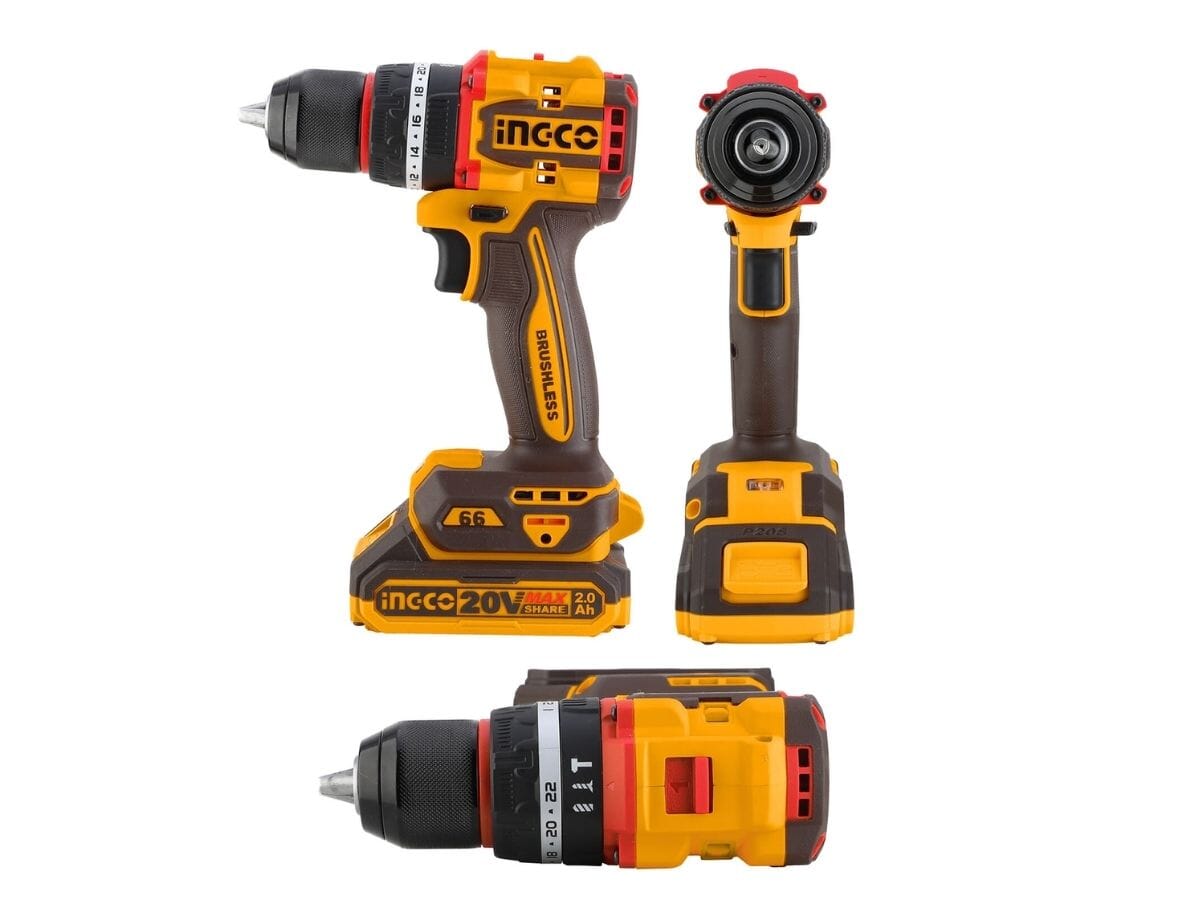Taladro Atornillador Percutor INGCO 20V Brushless 13 mm con 2 Baterías y 47 Accesorios