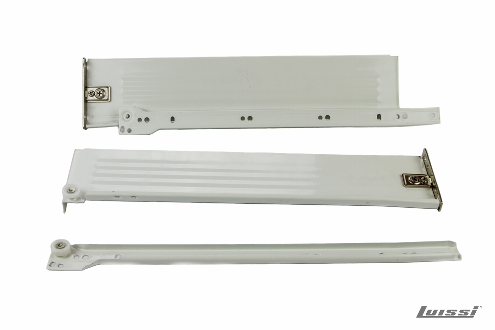 Lateral Metálico para Cajón 86 x 400 mm Blanco con Guias Luissi