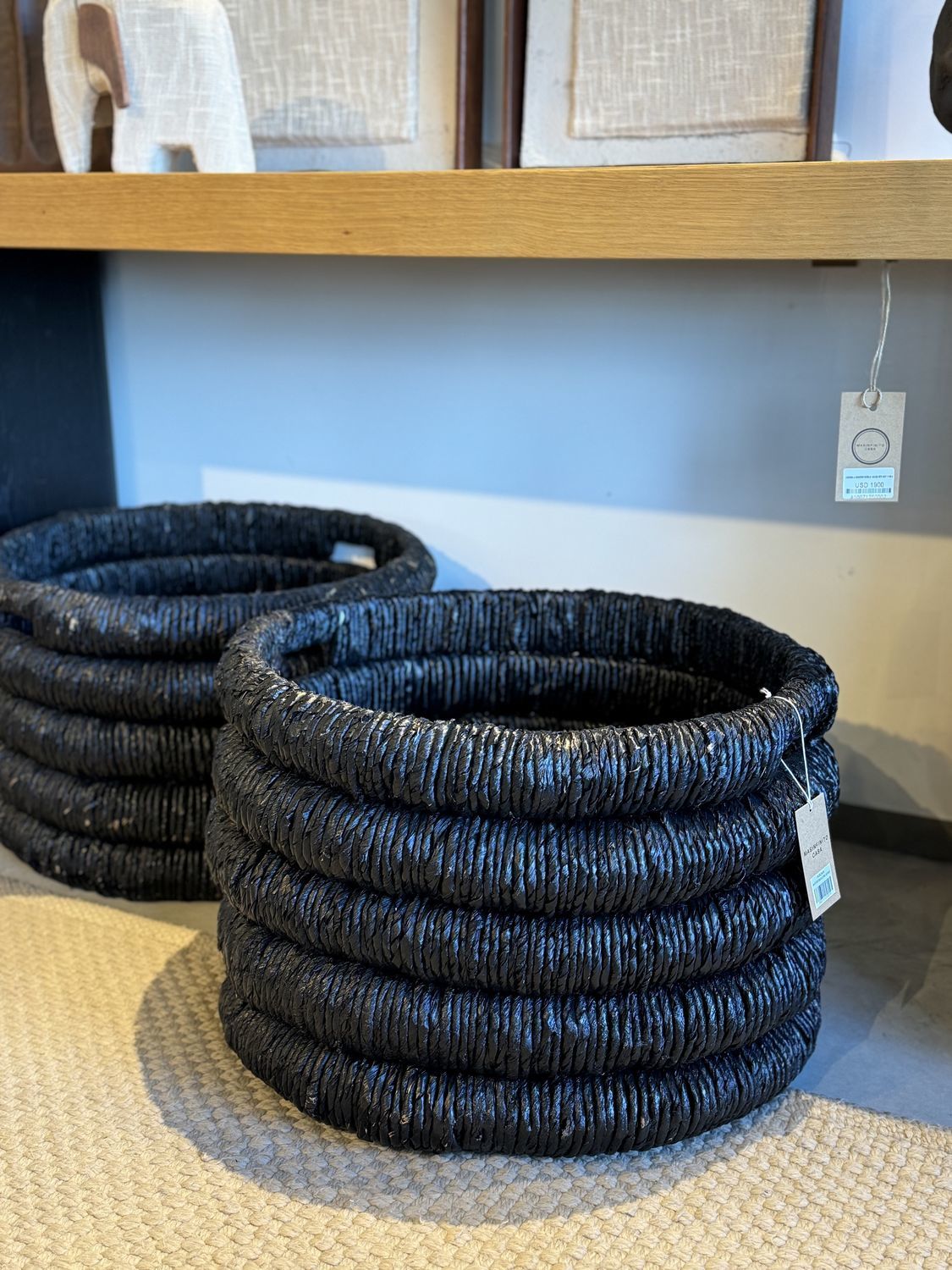 CANASTO CRAFTS TRENZADO ESPIRAL NEGRO
