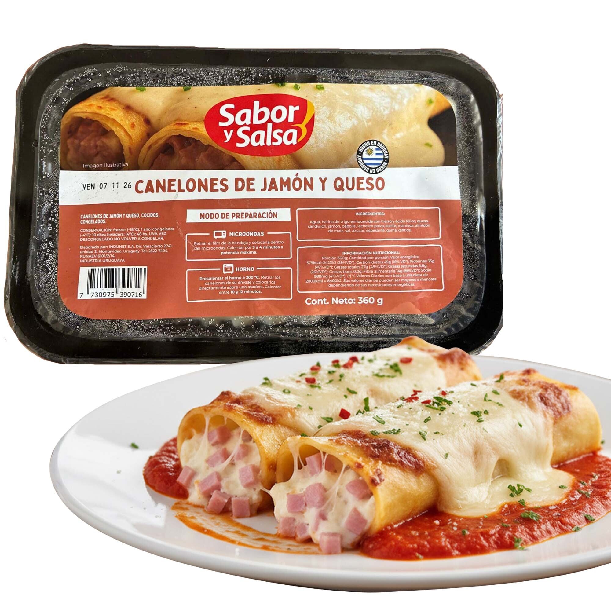 CANELONES DE JAMON Y QUESO SABOR Y SALSA 360GR