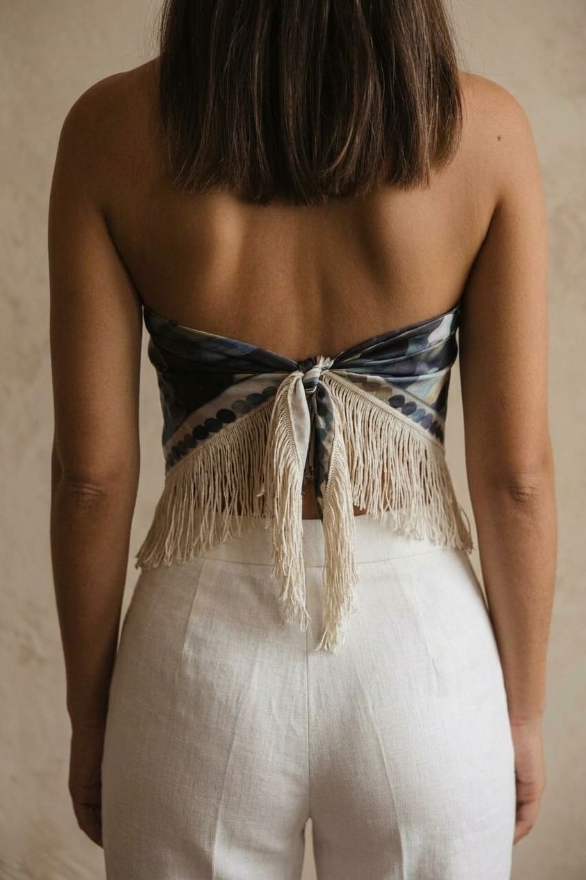 JIBOIA Pañuelo Antonina Azules flecos crudo