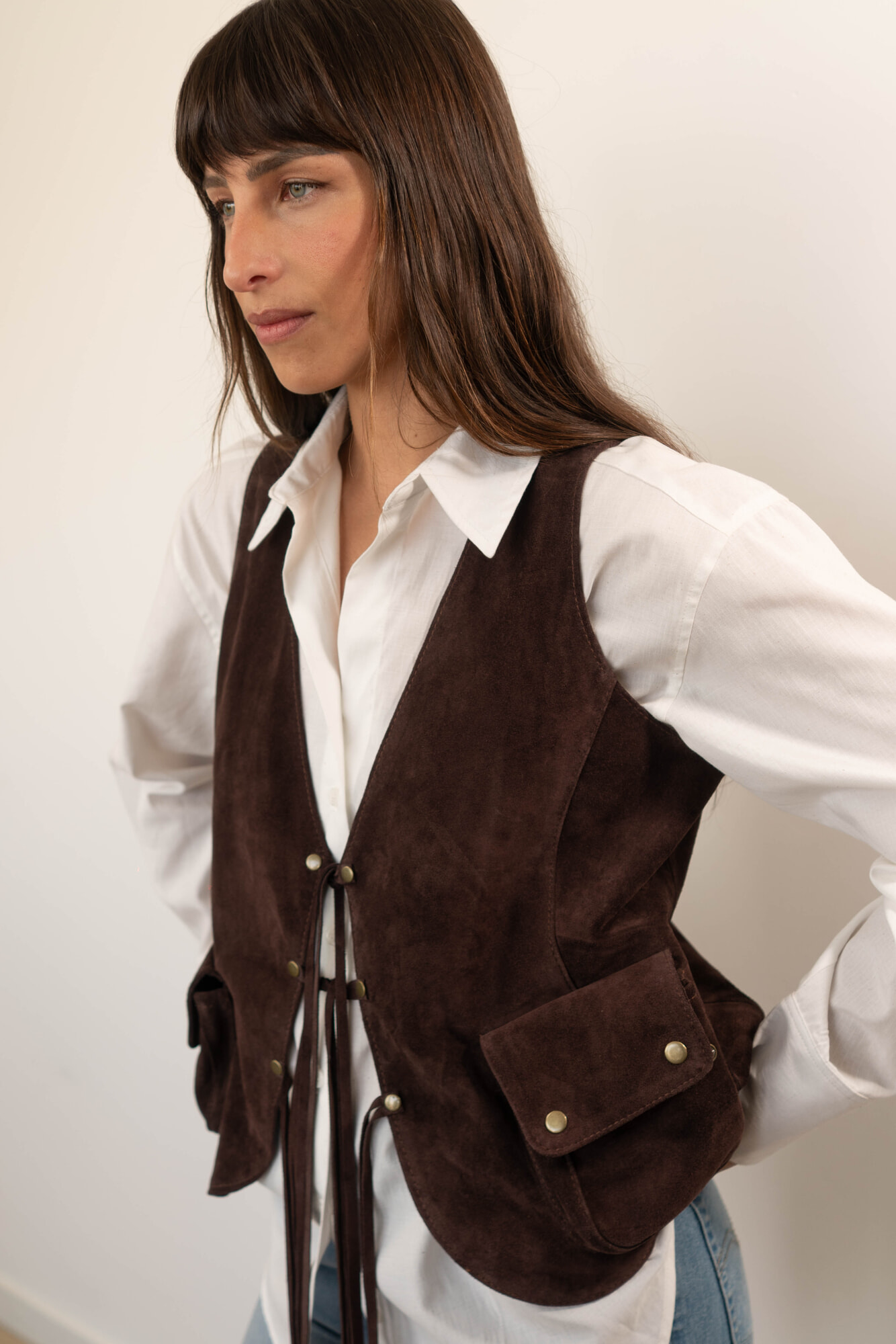 Chaleco BOHO cuero gamuza