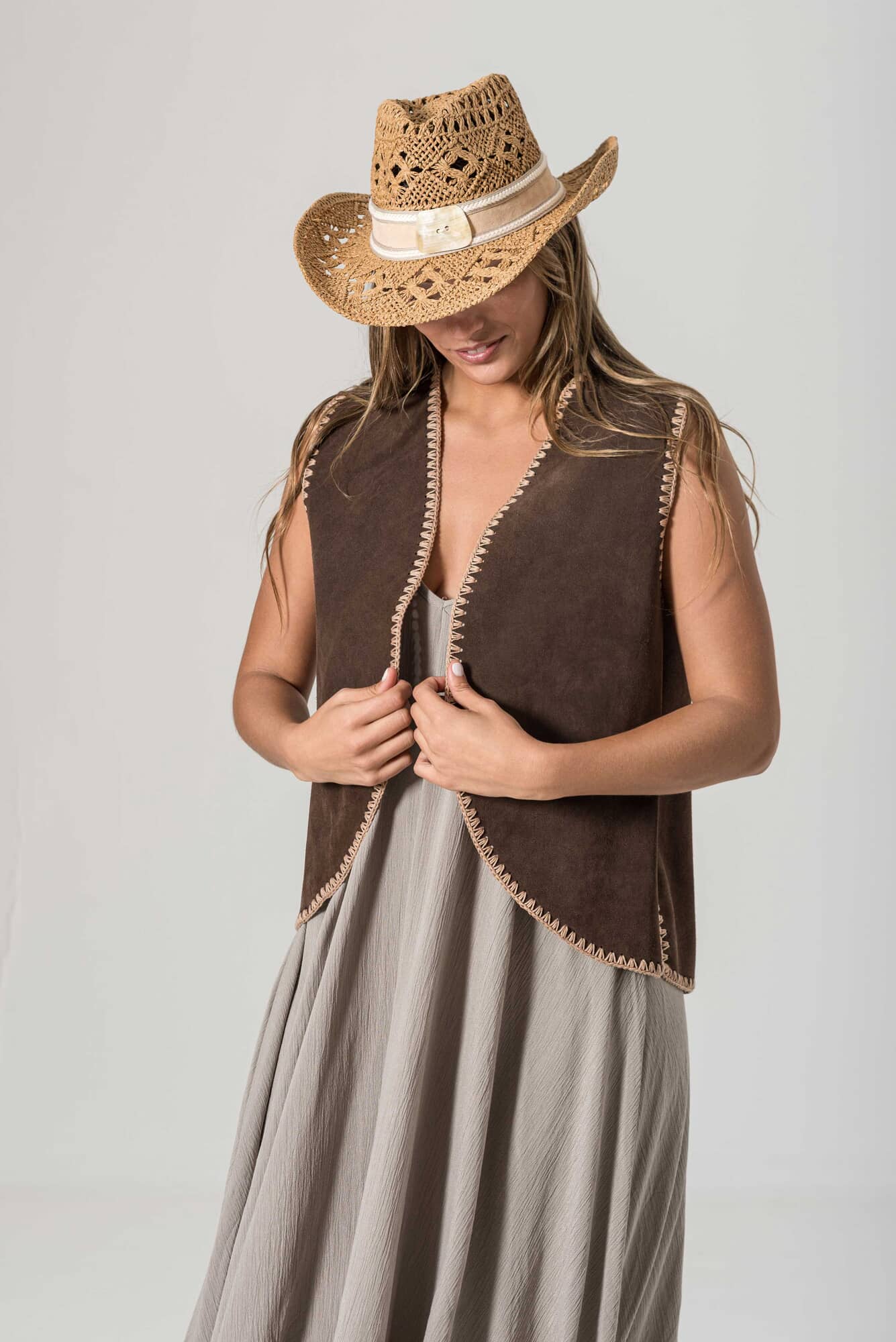 Chaleco Trama choco y beige