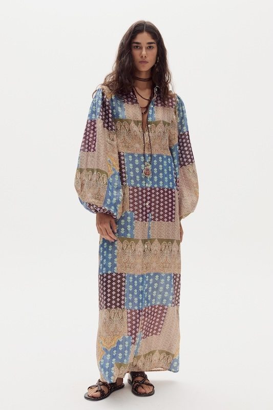 Vestido Claire en Lino Metalizado - Padma Gold Print