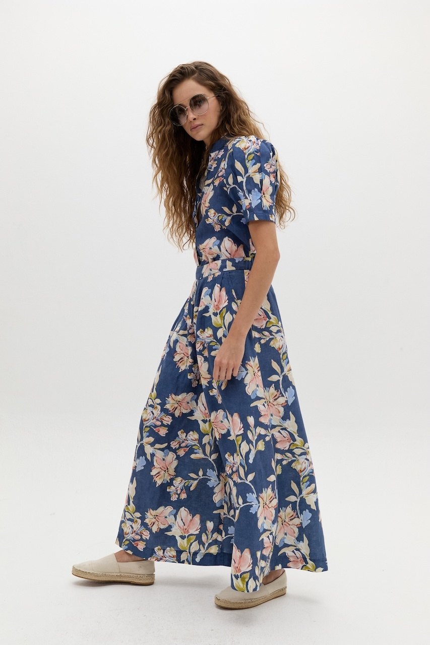 Pantalón Sabi Lino - Blue Poppy Print