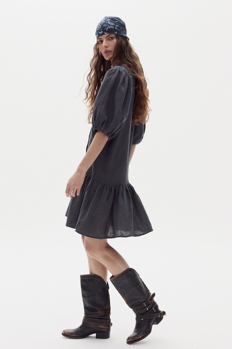 Vestido Carmela en Lino - Blue & Ochre Check