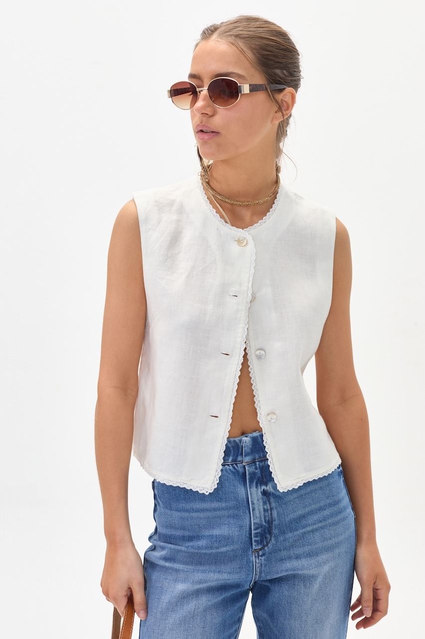Top Folk en Lino - Blanco