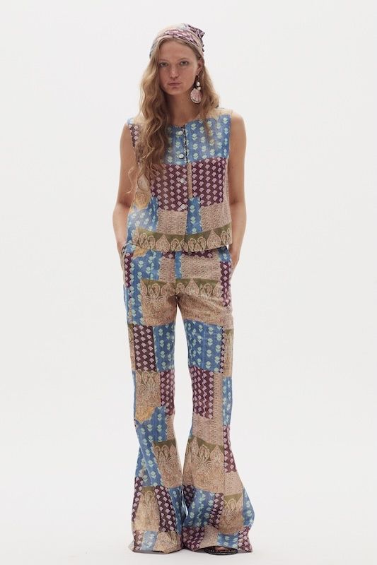 Pantalón Emilia en Lino Metalizado - Padma Gold Print