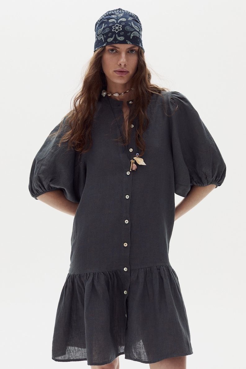 Vestido Carmela en Lino - Blue & Ochre Check