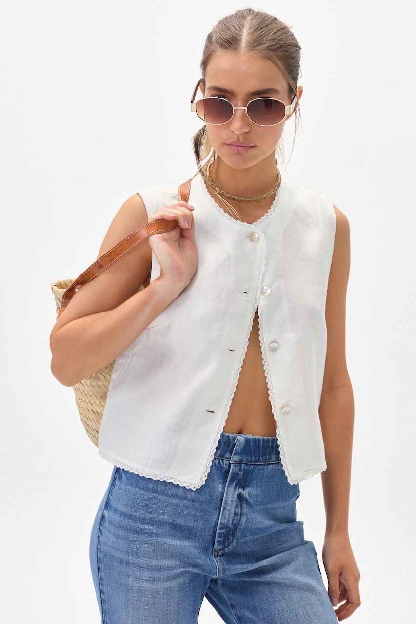 Top Folk en Lino - Blanco