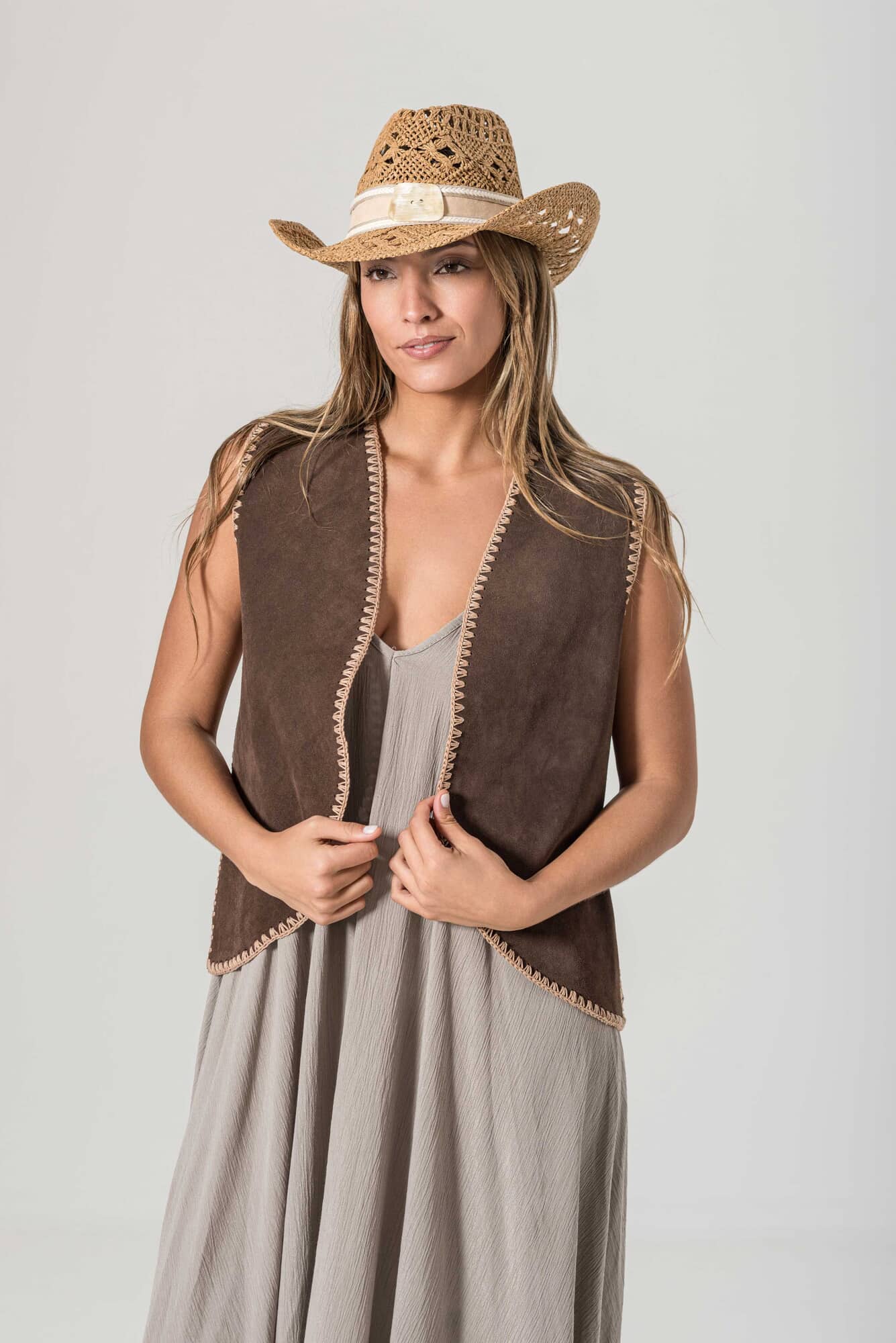 Chaleco Trama choco y beige
