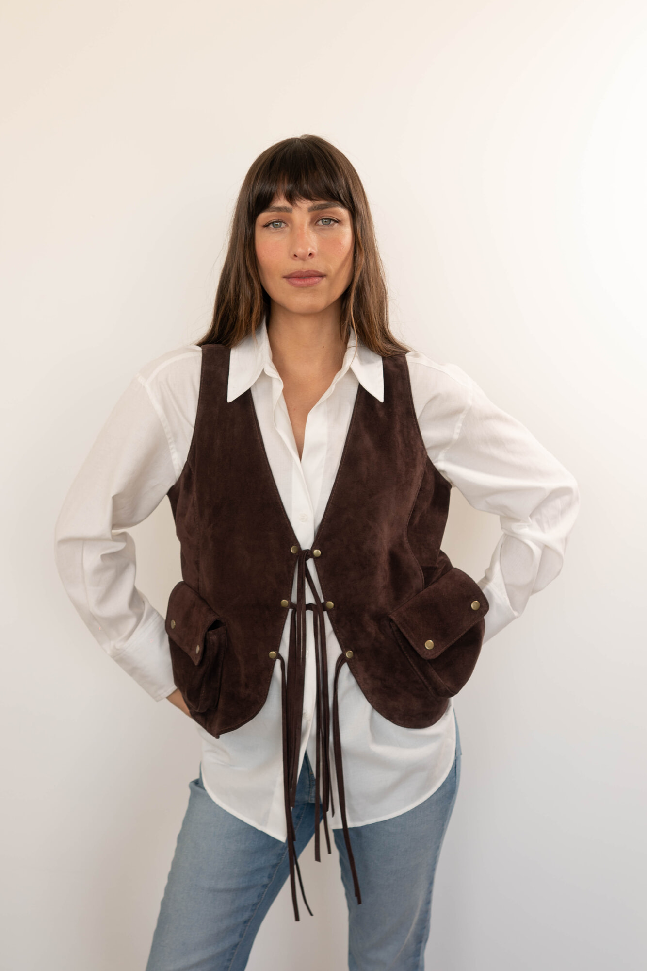 Chaleco BOHO cuero gamuza