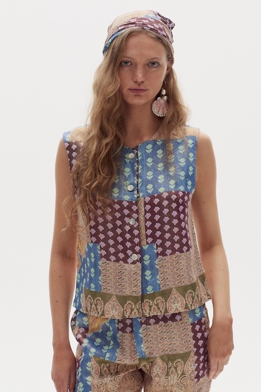 Top Pam en Lino Metalizado - Padma Gold Print
