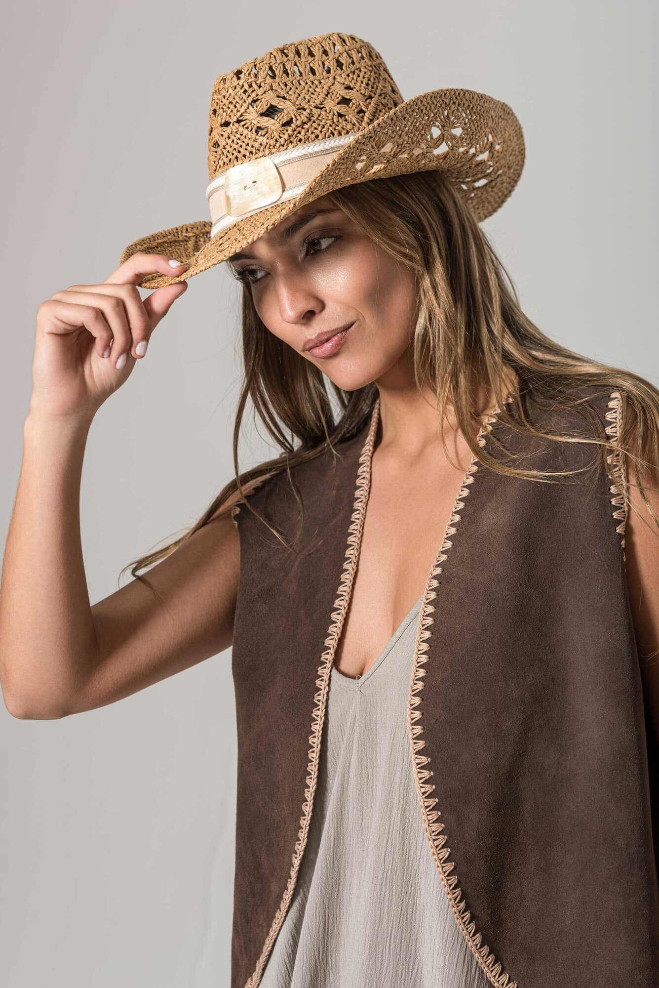 Chaleco Trama choco y beige