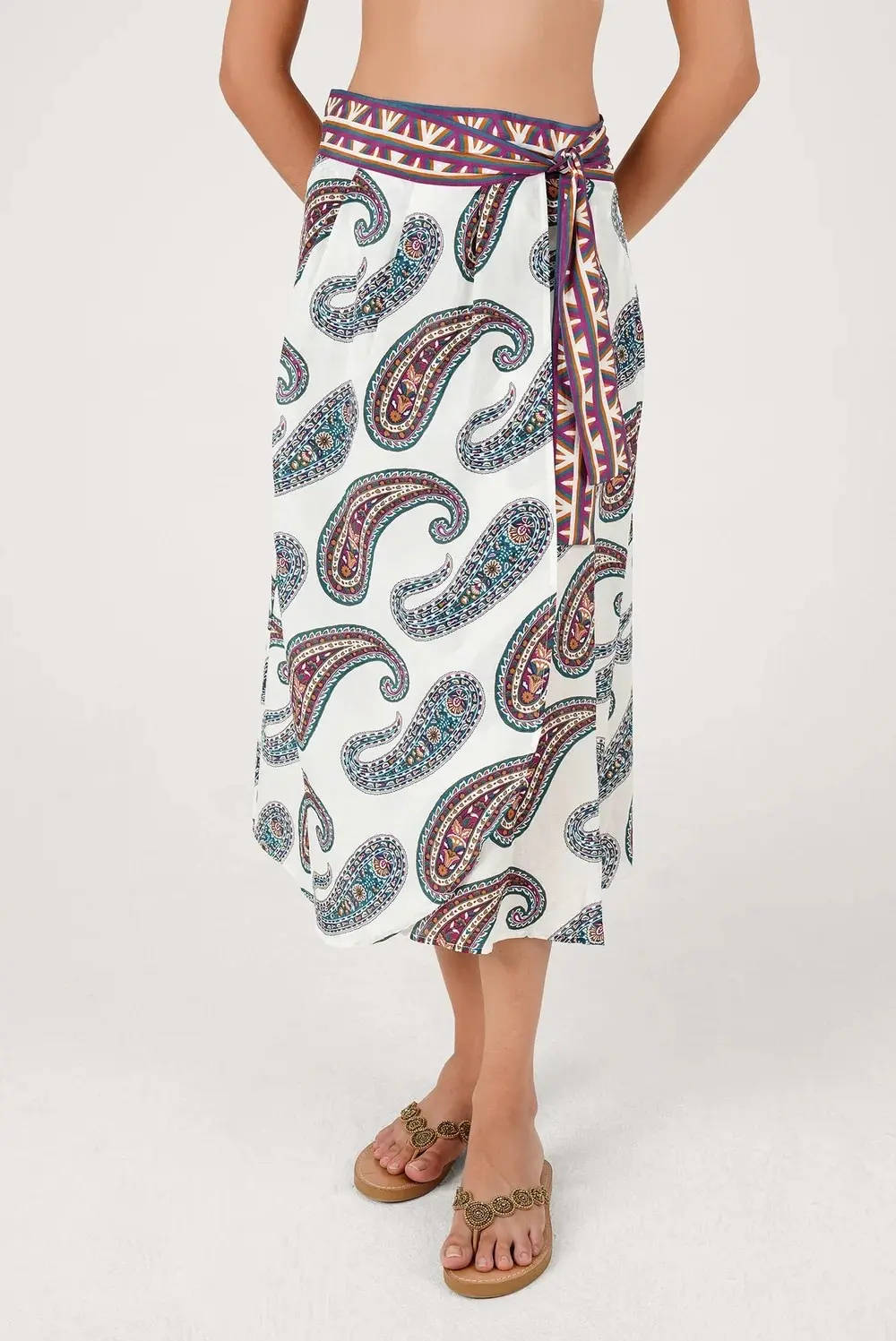 FALDA LARGA OASIS ESTAMPADA PAISLEY CON LAZO
