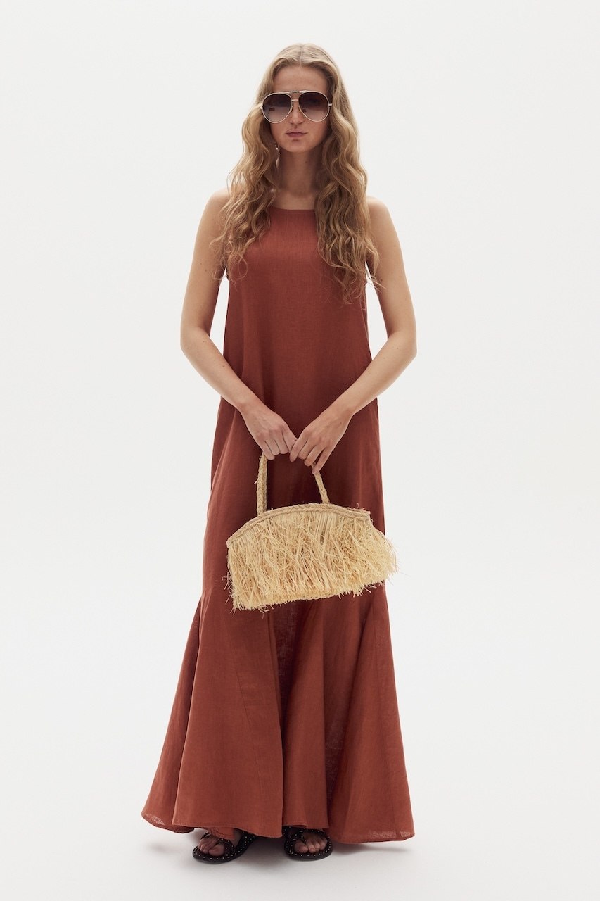 Vestido Largo Alfie en Lino - Hazelnut
