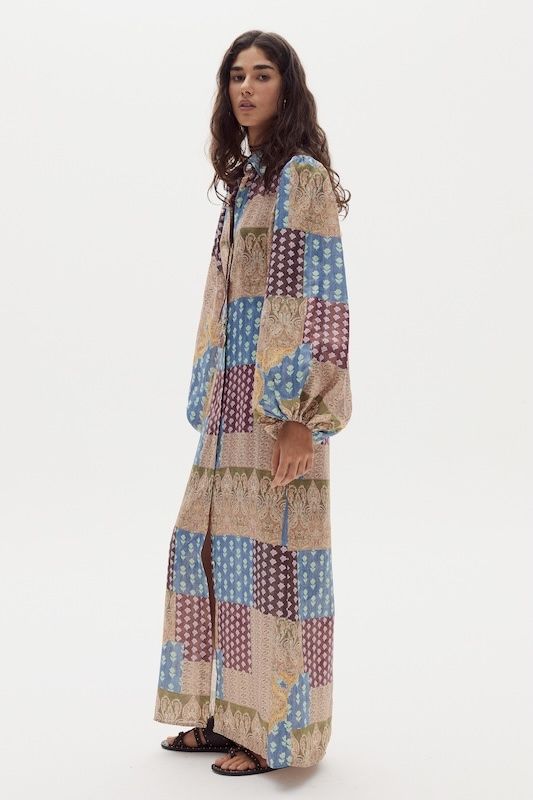 Vestido Claire en Lino Metalizado - Padma Gold Print
