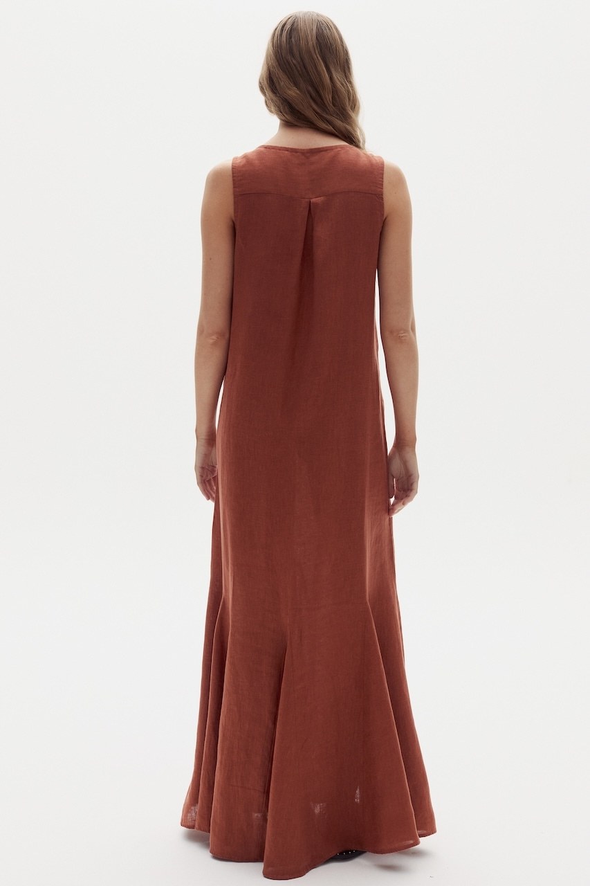 Vestido Largo Alfie en Lino - Hazelnut