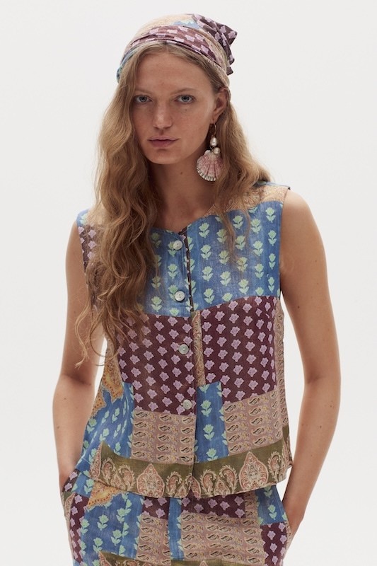 Top Pam en Lino Metalizado - Padma Gold Print