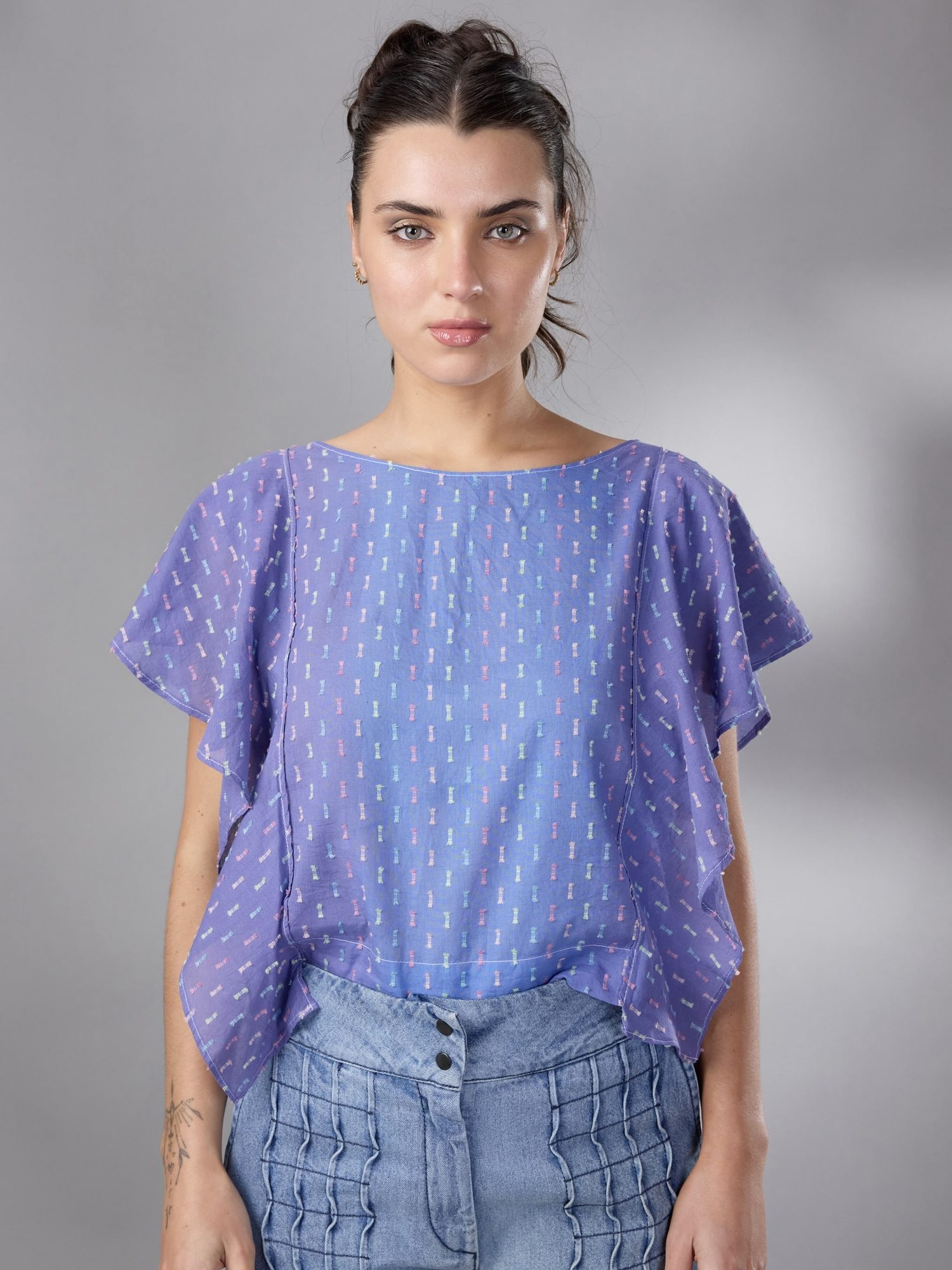 BLUSA VOLADO BRUMA  ALGODON by ANA LIVNI