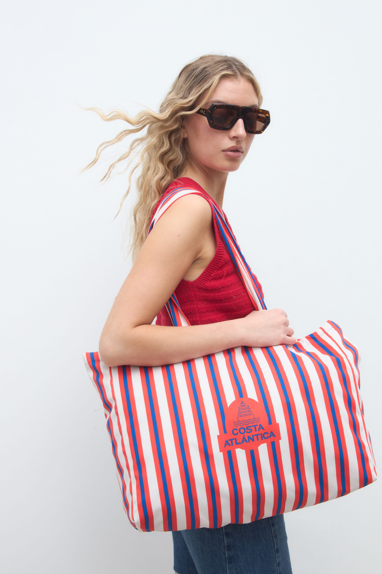 Bolso de Playa Rayas Rojo