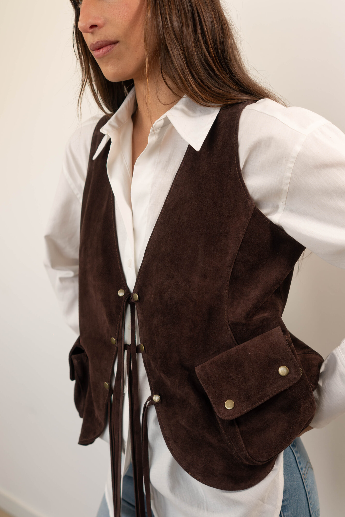 Chaleco BOHO cuero gamuza