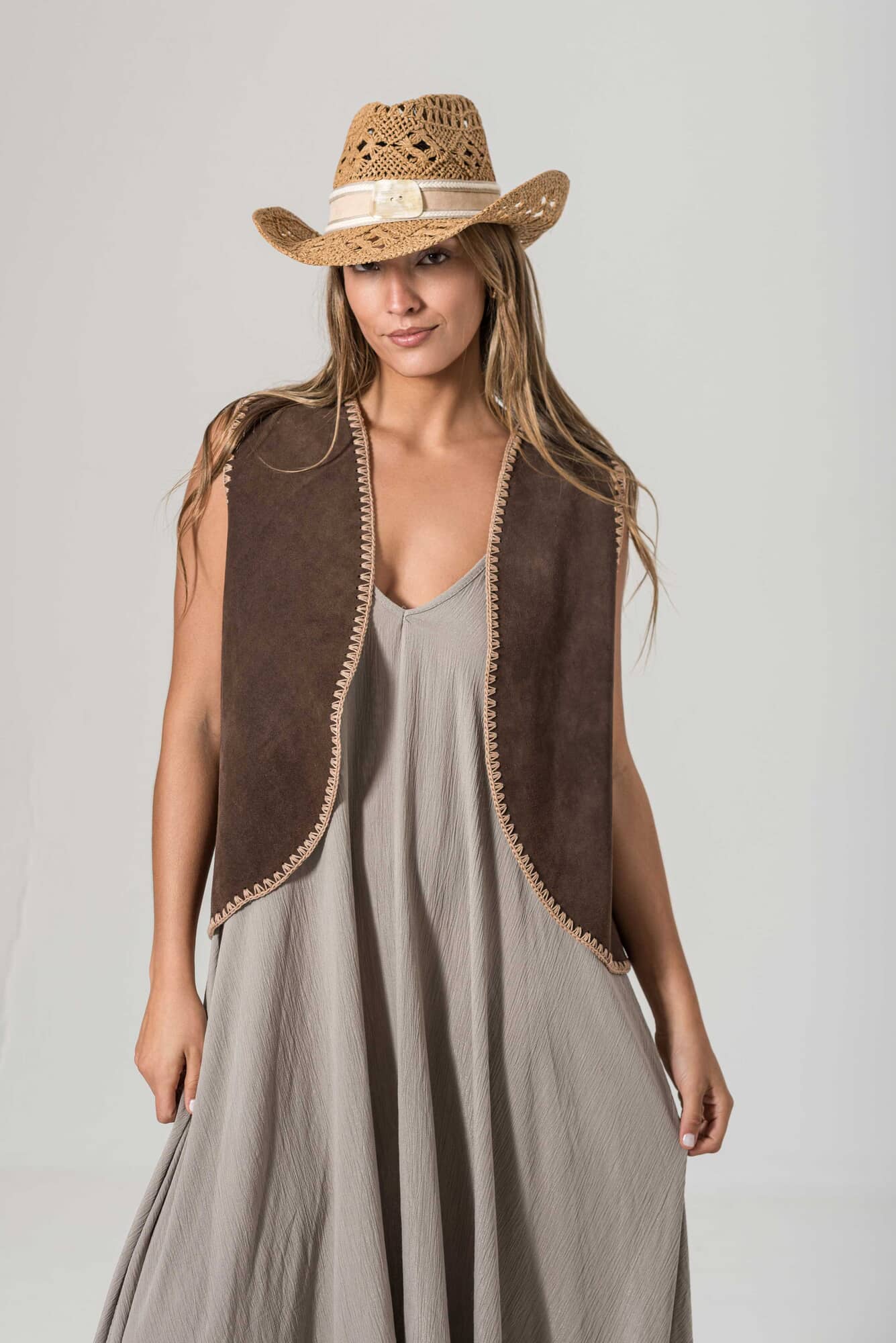 Chaleco Trama choco y beige