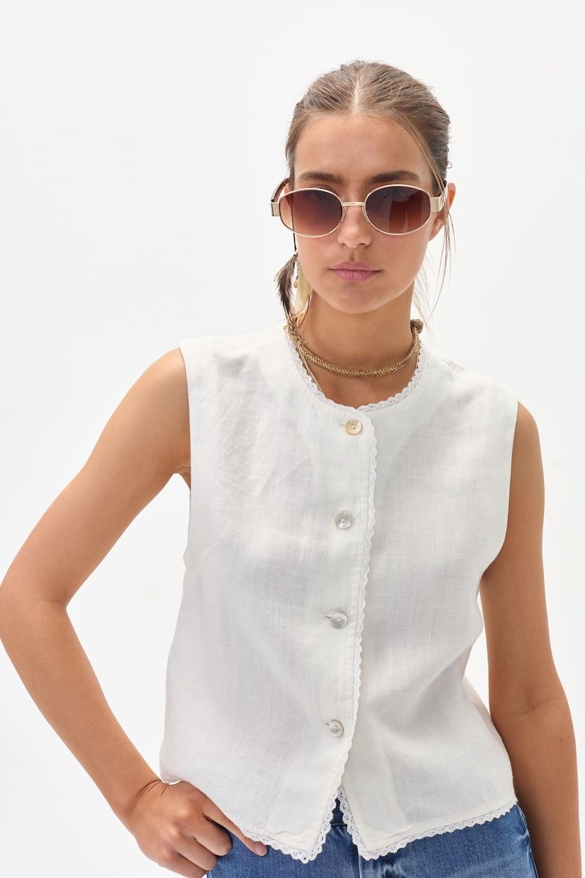 Top Folk en Lino - Blanco