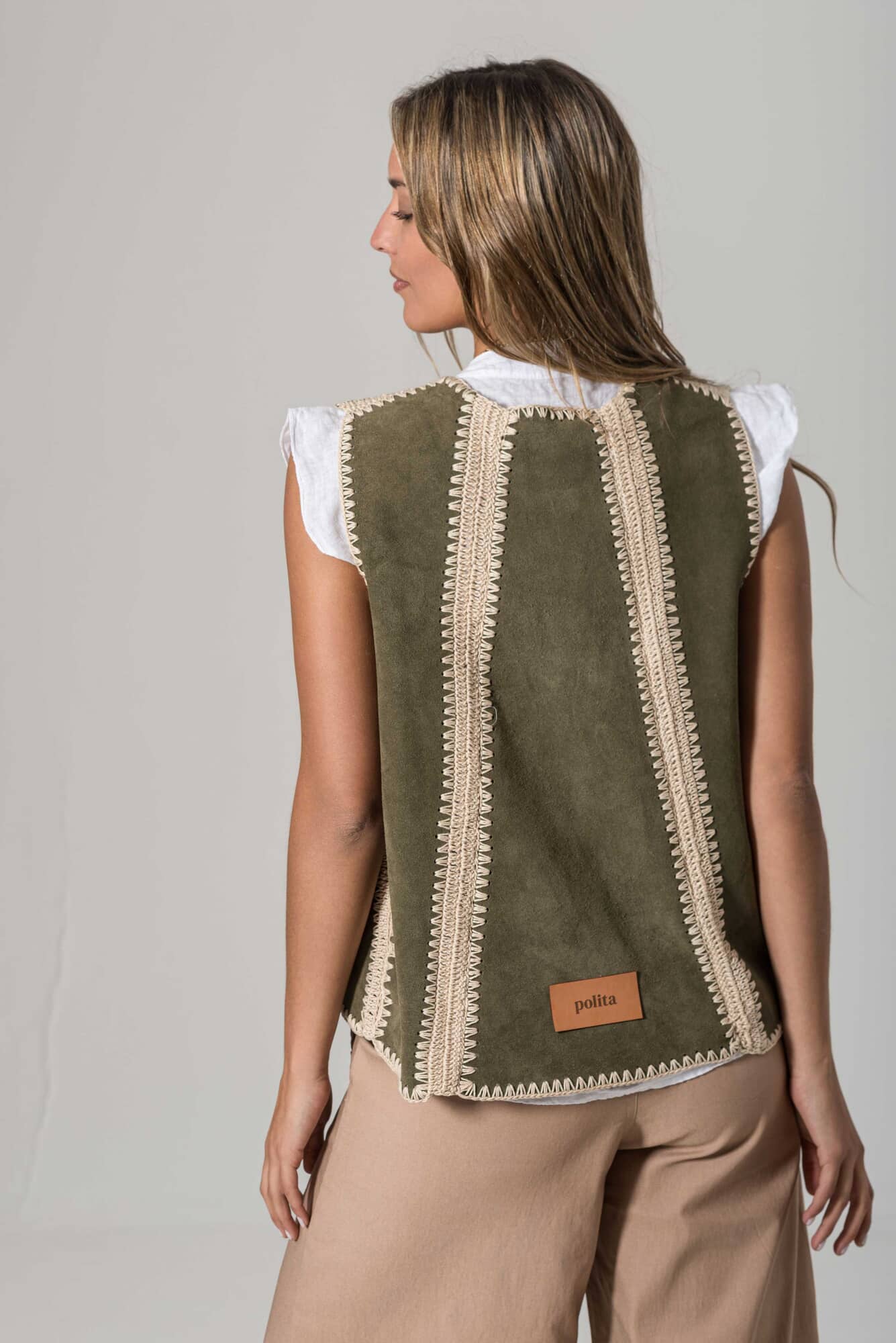 Chaleco Trama verde y crudo