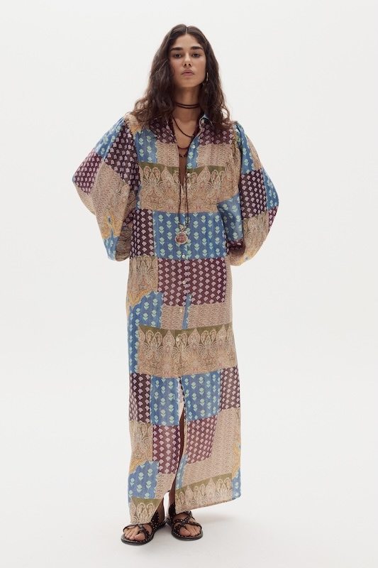Vestido Claire en Lino Metalizado - Padma Gold Print
