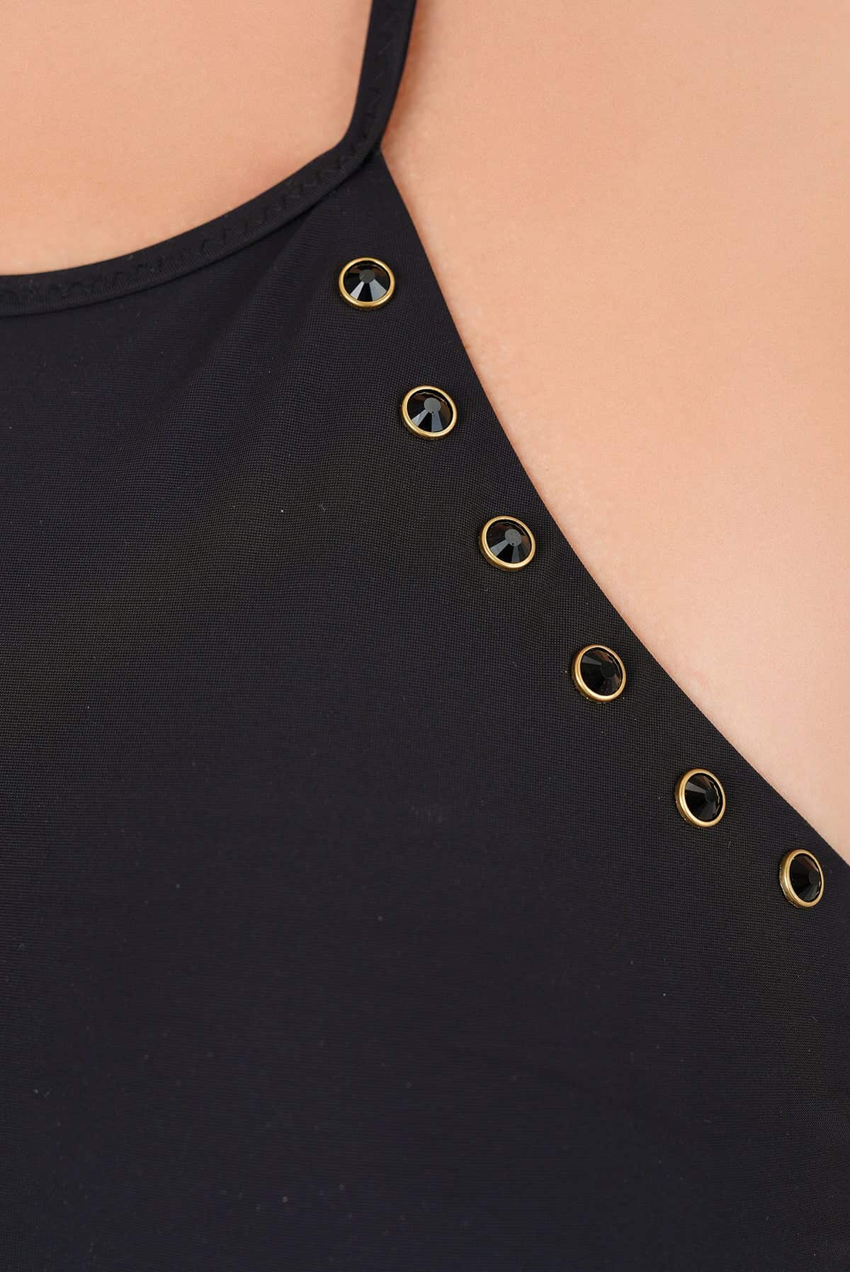 Entero Halter Azura con Apliques Metálicos Negro