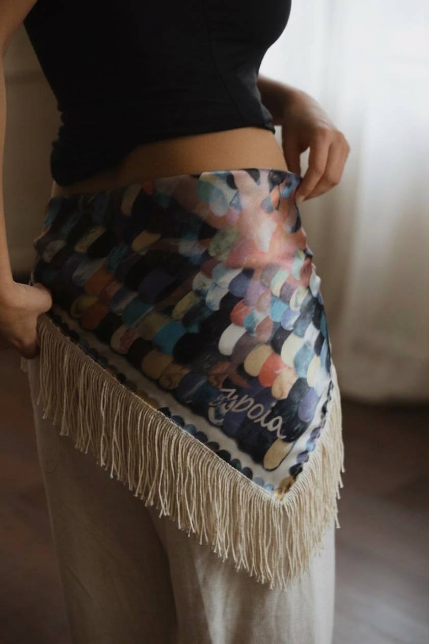 JIBOIA Pañuelo Antonina Azules flecos crudo