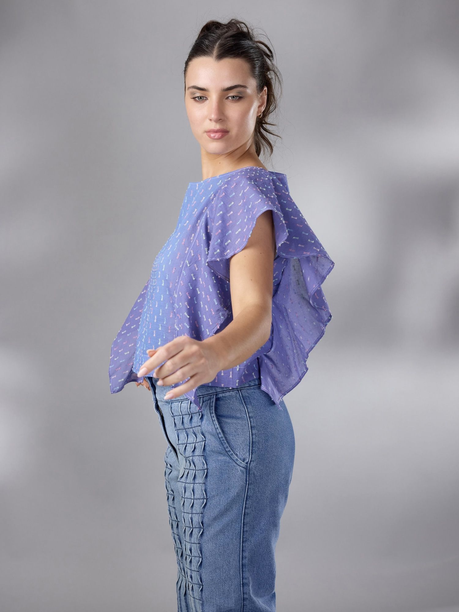BLUSA VOLADO BRUMA  ALGODON by ANA LIVNI