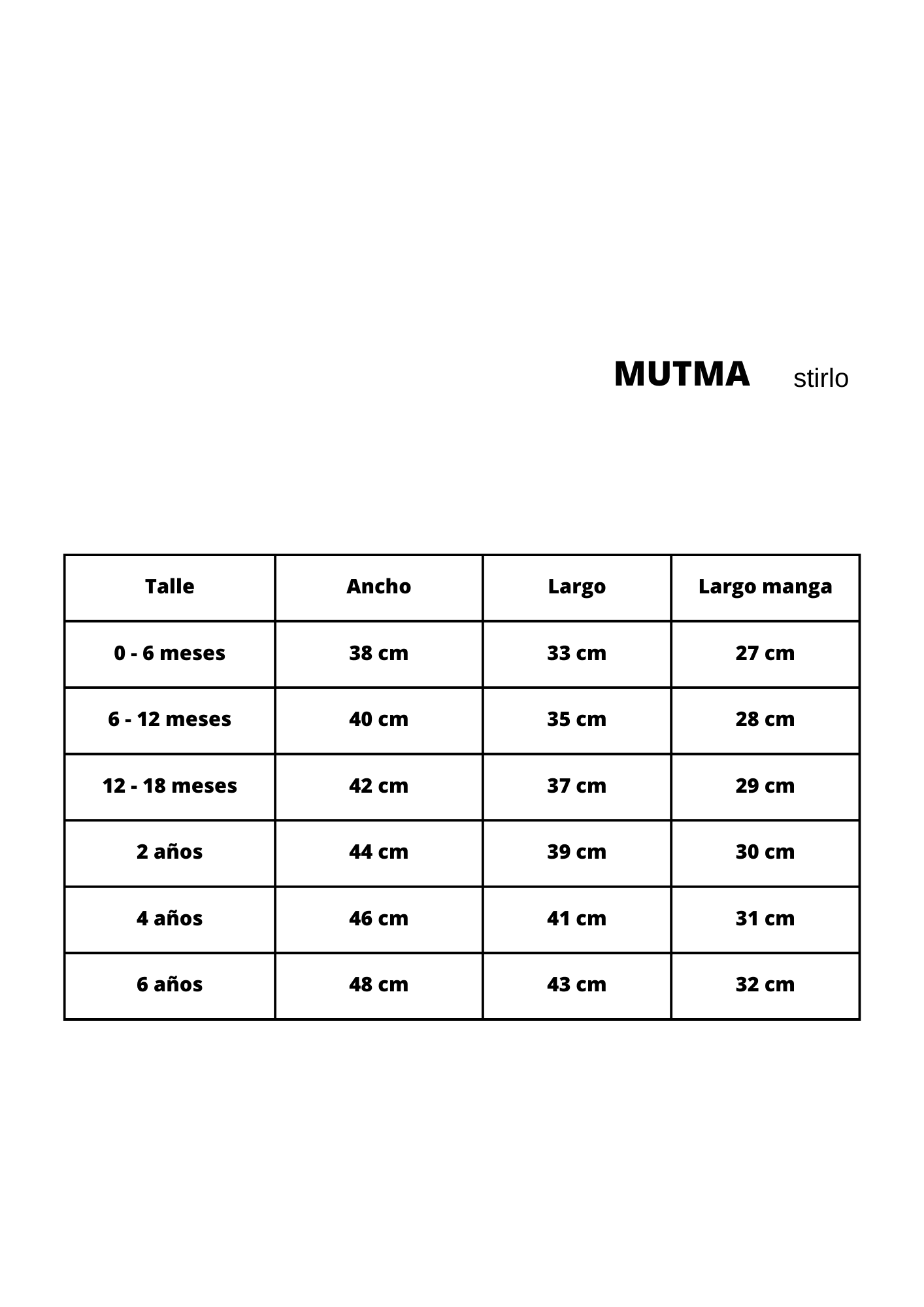 Guía de talles de