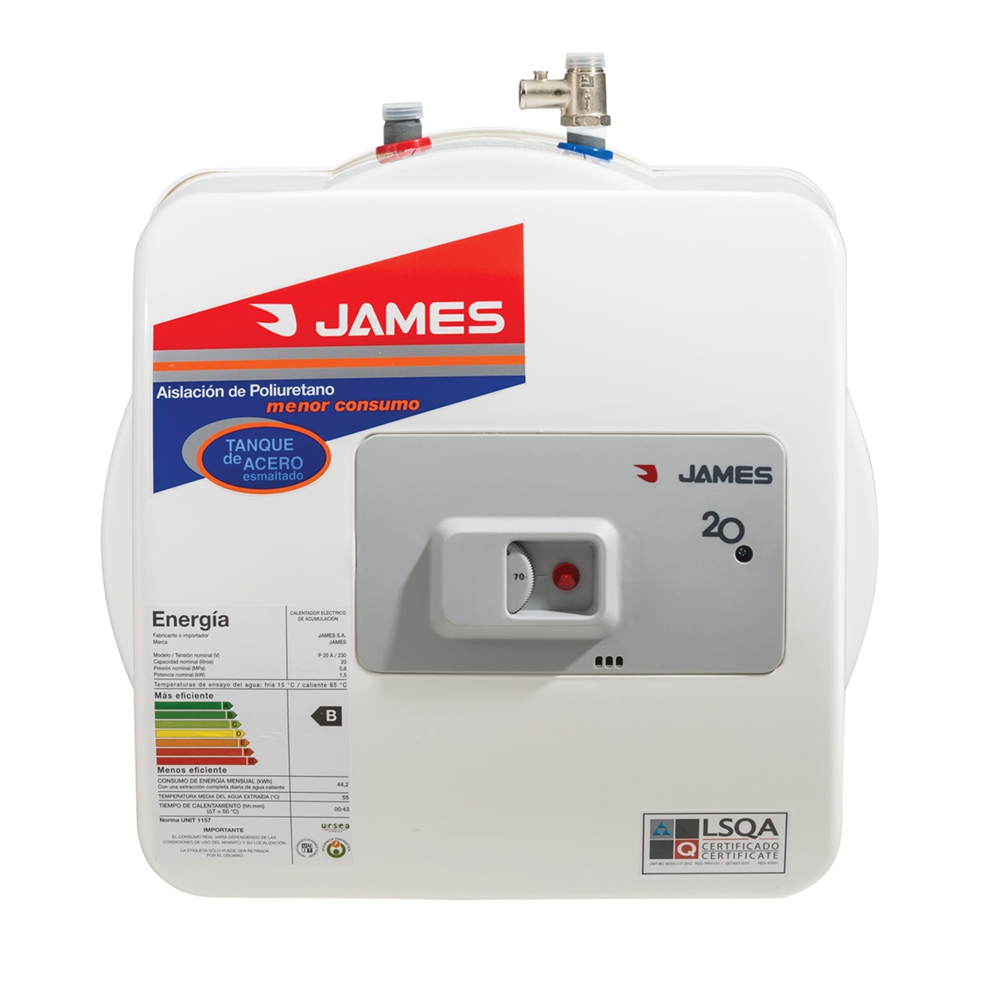 Calefon James prisma acero 20 litros salida superior