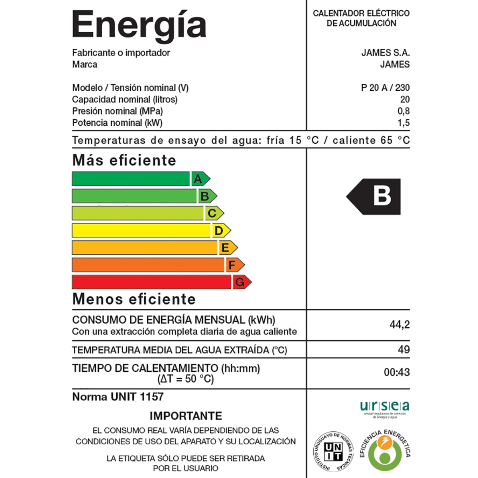 Calefon James prisma acero 20 litros salida superior