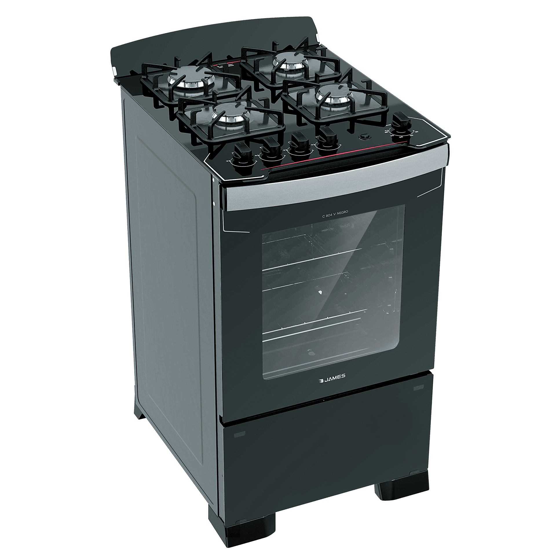 Cocina a gas James 4 hornallas mesada de vidrio C 804 V