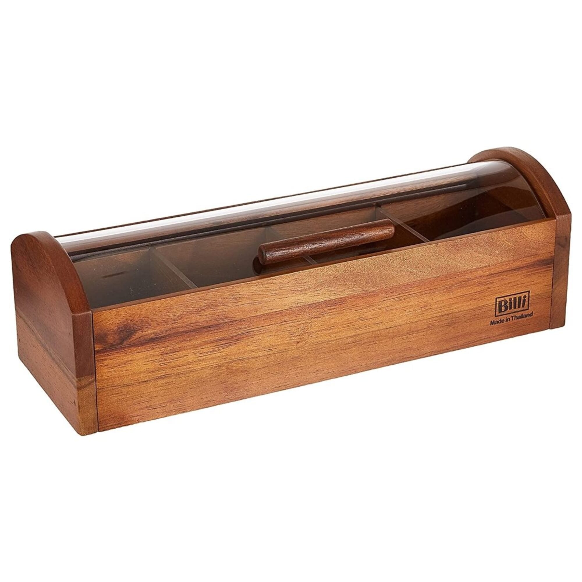 Caja para té madera 4 divisiones c/ tapa acrílico