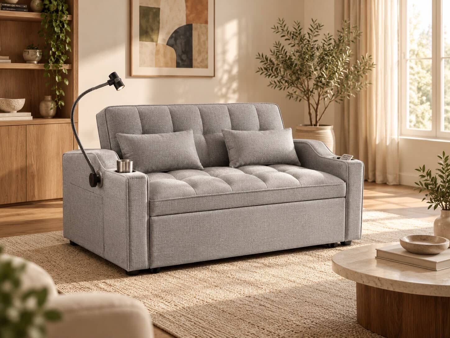 Sofa Cama 2 Cuerpos, Modelo Milena, único color Gris