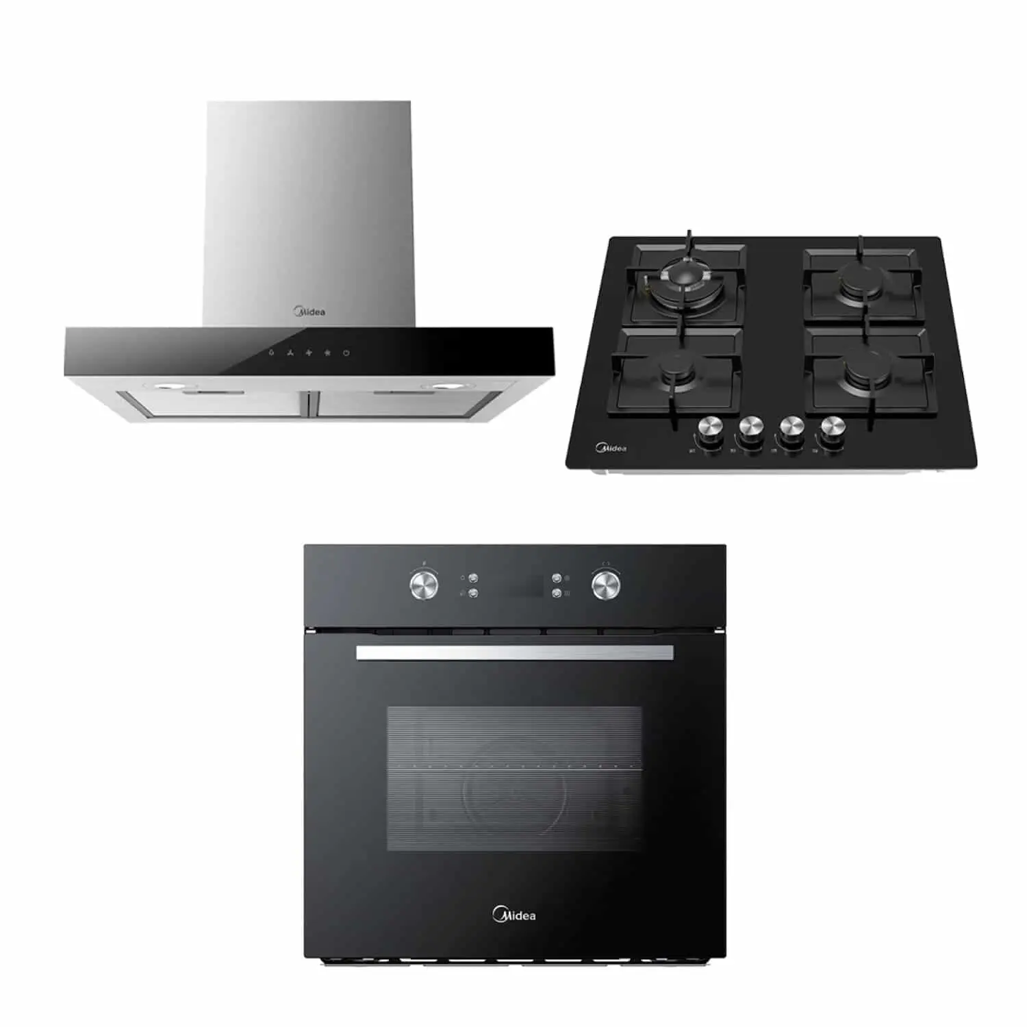 Combo empotrable Midea Horno + Anafe de vidrio 4 hornallas + Campana