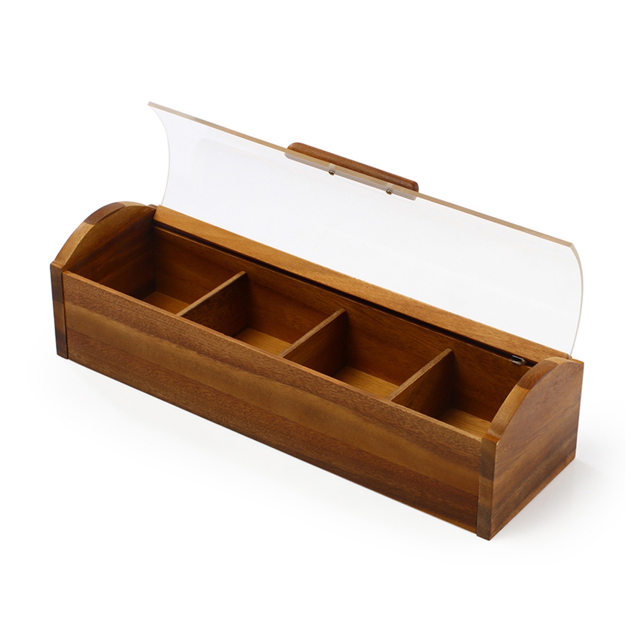 Caja para té madera 4 divisiones c/ tapa acrílico