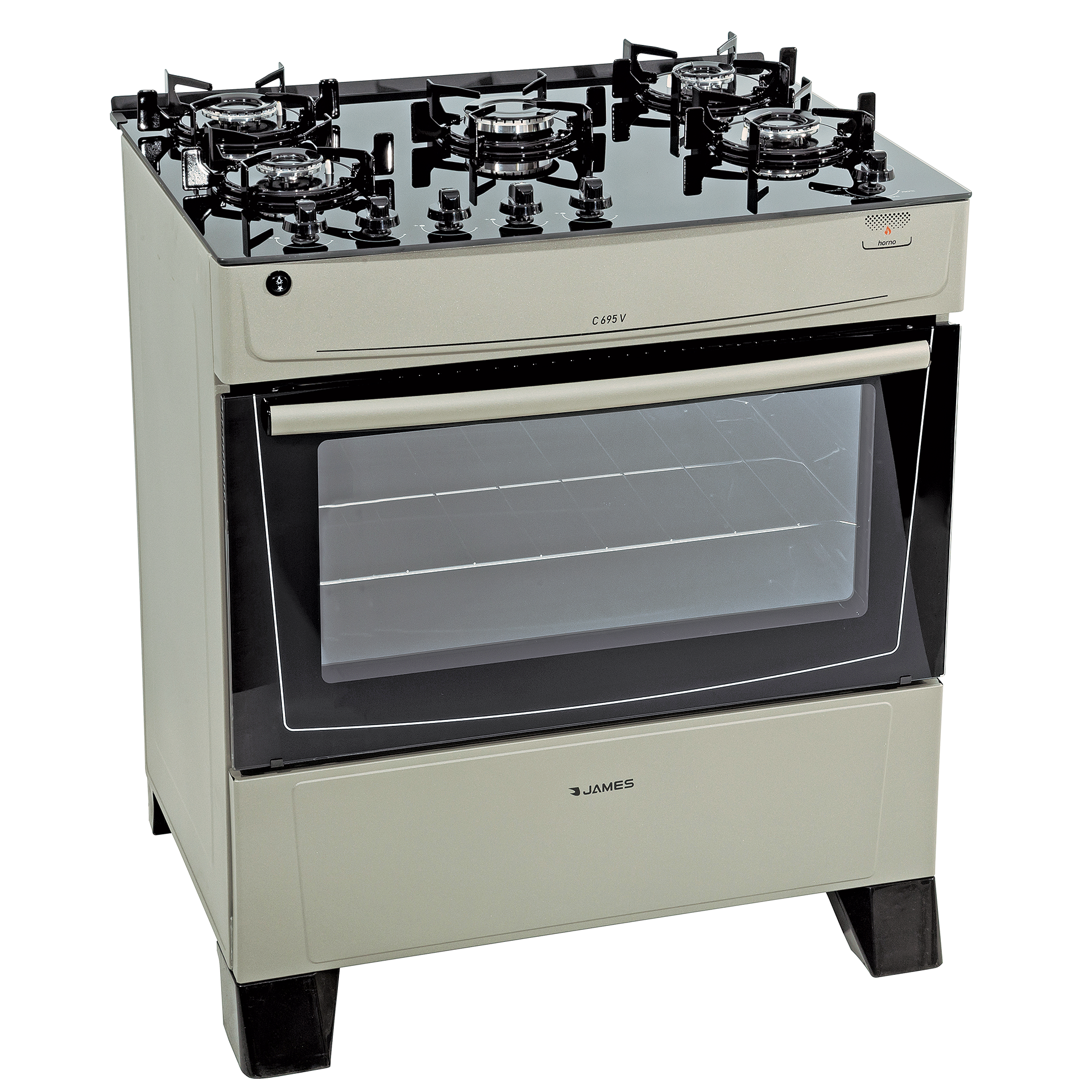 Cocina a gas James 5 hornallas mesada de vidrio