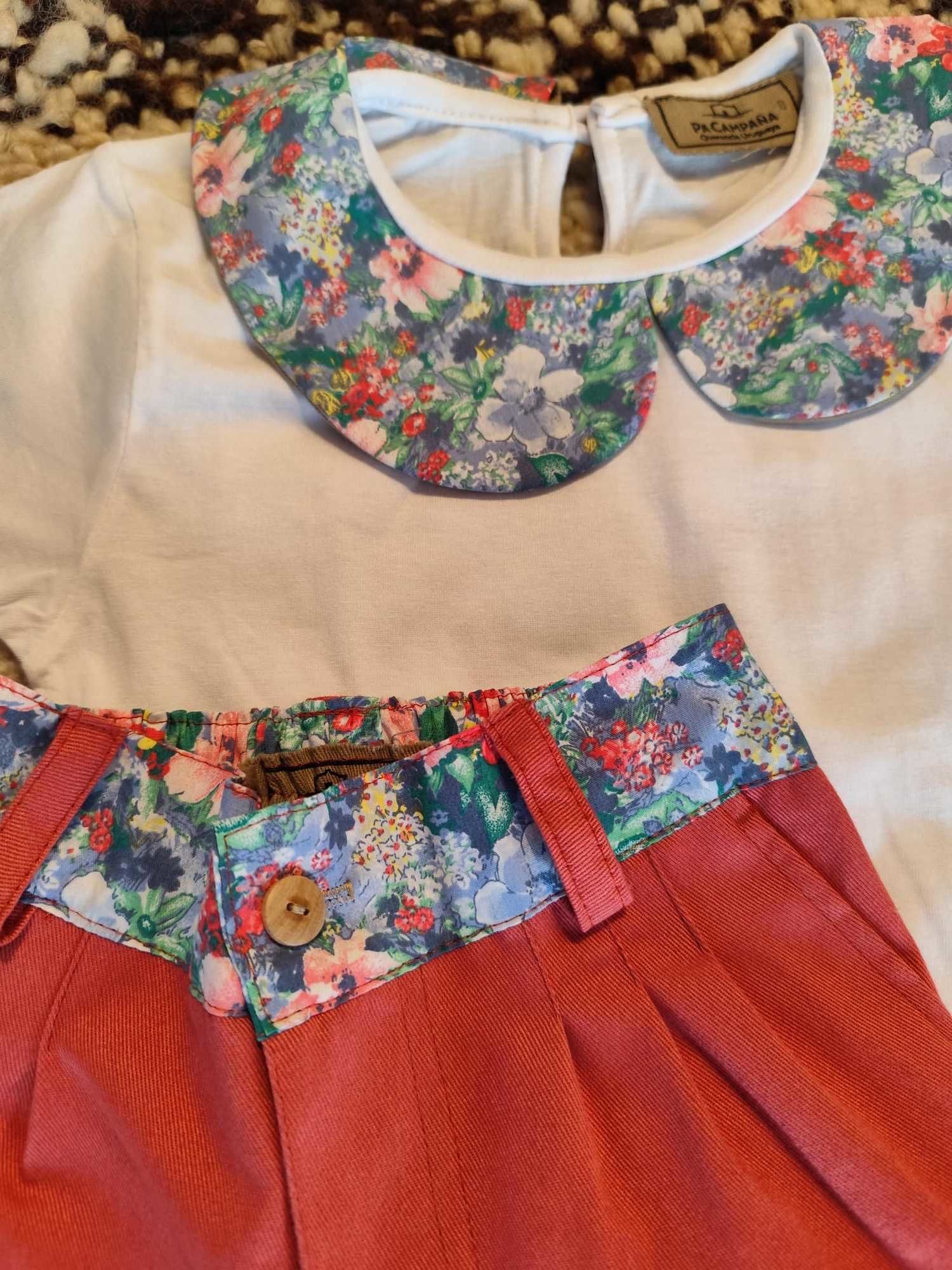 Conjuntos short y remera con florcitas azules